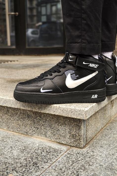 Мужские кроссовки nike air force 1 mid black найк аир форс 1 мид black ...