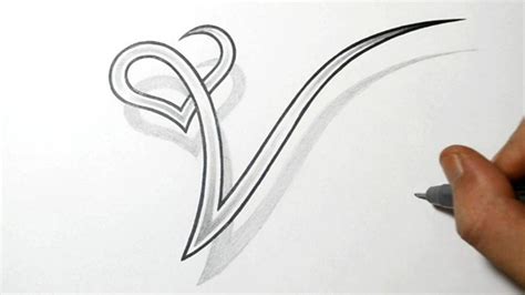 Drawing the Letter V with a Heart Design - YouTube