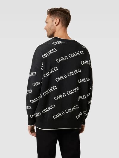 Carlo Colucci Strickpullover Mit Allover Label Print Black Online Kaufen