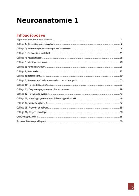 College Aantekeningen NA Inhoudsopgave Neuroanatomie Algemene