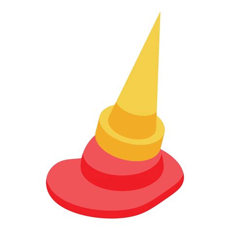 Red and yellow traffic cone guiding road traffic flow isometric icon
