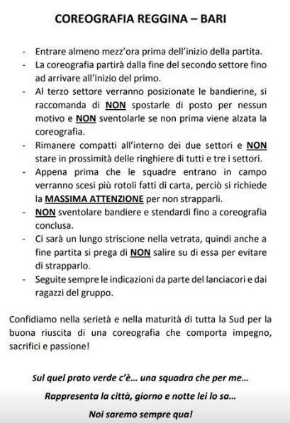 Reggina Bari La Curva Sud Prepara La Coreografia Le Indicazioni Degli