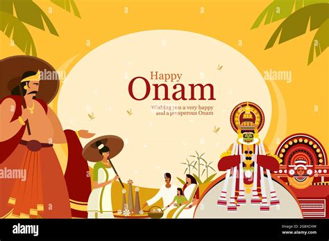 Onam Festival Background With King Mahabali And Traditional Art Forms