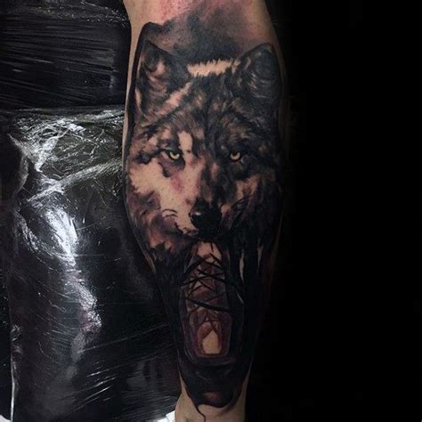 Amazing Mens Forest Wolf Trees Tattoo On Leg Forest Tattoo Sleeve