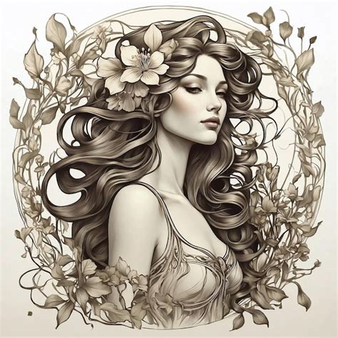 Premium Photo Art Nouveau A Painting Of A Woman With Flowers And