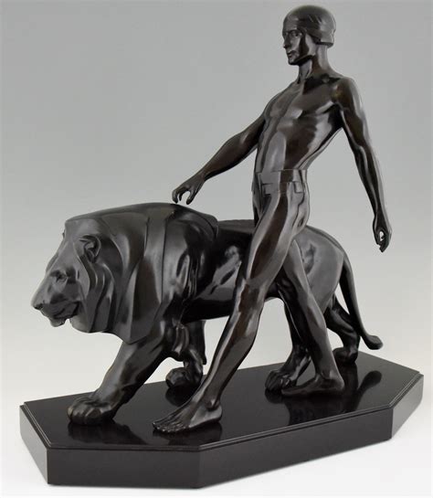 Art Deco Sculpture Of A Male Nude With Lion Lion Tamer Deconamic