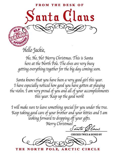 Letter From Santa Santa Claus Instant Download Printable Etsy Personalized Letters From