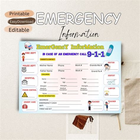 In Case of Emergency Card Template - Etsy