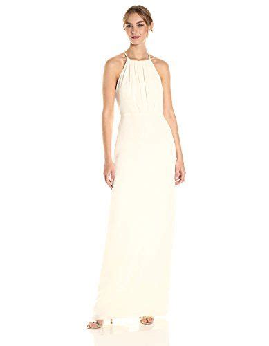 Halston Heritage Womens Sleeveless Round Neck Gown With Flounce Cirss