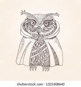 Owl Cloak Modern Original Print Hand Stock Illustration