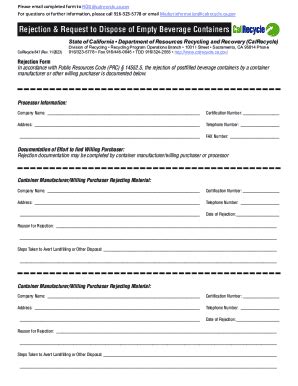 Fillable Online Www2 Calrecycle Ca Rejection And Request To Dispose Of