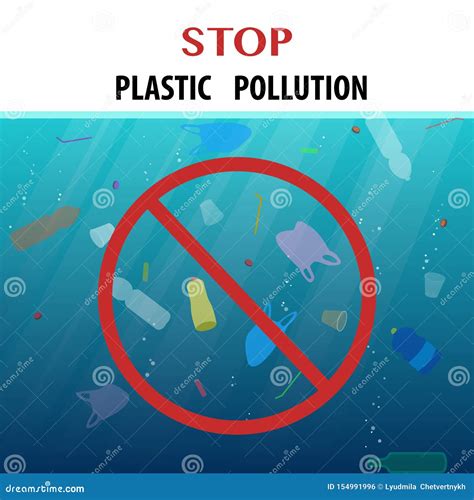 Stop Plastic Pollution Ecological Poster With Floating Garbage In The