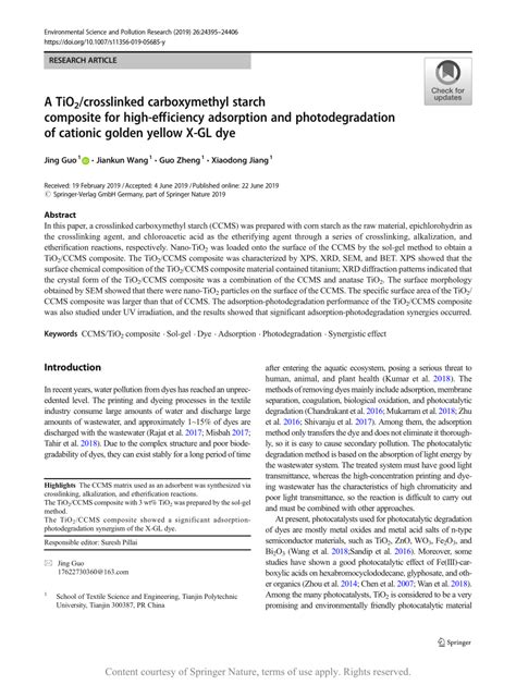 A TiO2 Crosslinked Carboxymethyl Starch Composite For High Efficiency