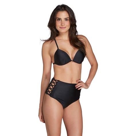 Biqu Ni Preto Cintura Alta Hot Pants Tiras