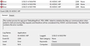 Event Worker Process For App Pool Failed To Initialize Sys