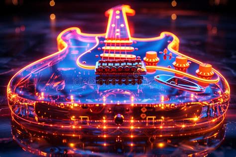 Electric neon guitar stock illustration. Illustration of indoors ...
