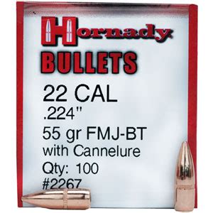 Hornady 22 Cal 55 Grain Full Metal Jacket Boat Tail Bullets 100 Count