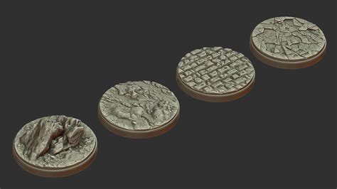 Free Pack 4 Landscape Miniature Bases 50mm 3d Print Ready Free 3d