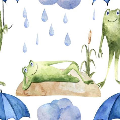 Premium Photo Watercolor Funny Frogs Seamless Patterns