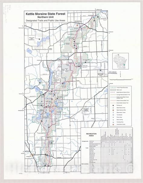 Map : Kettle Moraine State Forest, Northern Unit, designated trails an ...