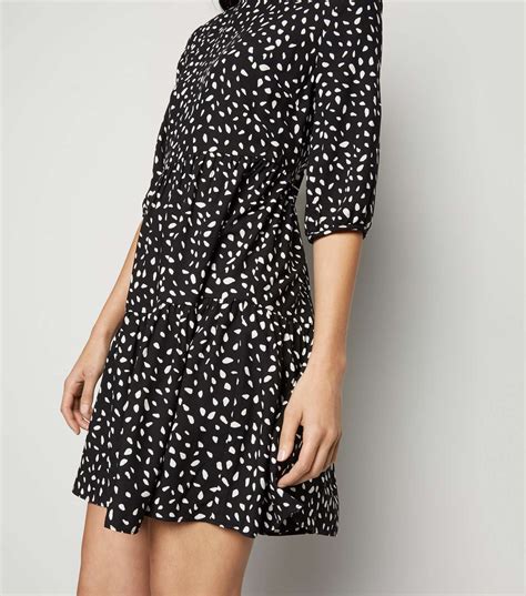 Black Spot Print Tiered Mini Smock Dress New Look