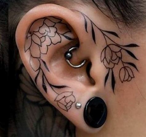 Flower Tattoos Ear Tattoos And Alternative Image 8717900 On Favim