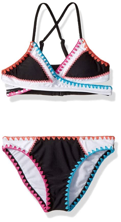 Girls Hobie Girls Big Hi Neck Bikini Top And Side Tie Hipster Bottom