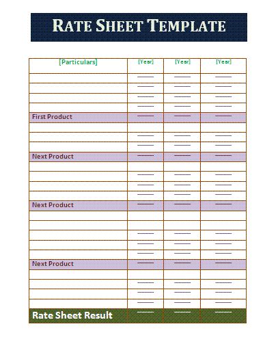 Rate Sheet Samples Sheet Templates