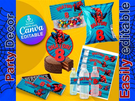 Spiderman Printable Set Editable Instant Download Spider Man Birthday