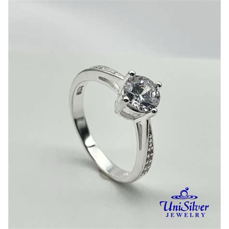 Unisilver Sterling Silver Round Cut Cz Stone Ring Rs