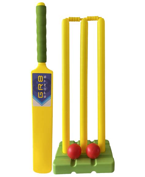 Plastic 9 Pcs Kwik Cricket Set Bat Ball Stumps Bails Bag Size 5 Garden