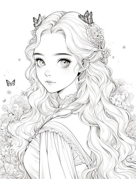 Printable Coloring Page Fantasy Character Girl Floral Artofit