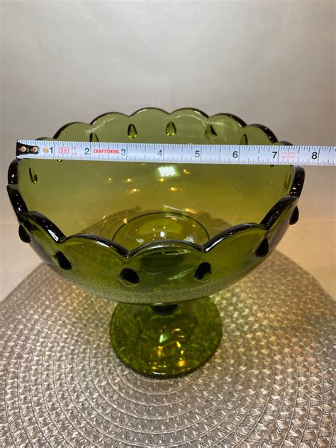 Vintage Glass Teardrop Pedestal Fruit Bowl Candy Dish Green