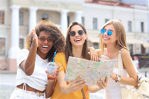 Photo Of Three Girls Enjoying Sightseeing Outdoor Beautiful Female