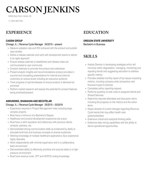 Revenue Cycle Manager Resume Sample