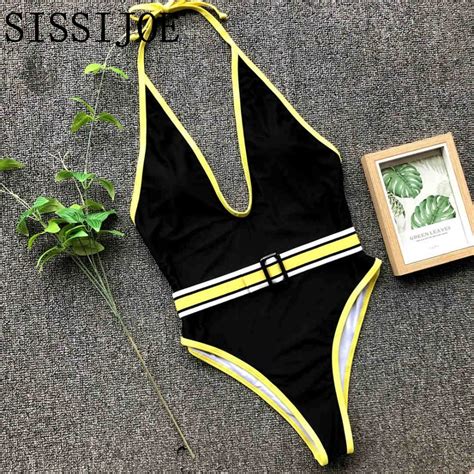 Black 2019 Backless High Cut One Piece Swimsuit Women Swimwear Female V