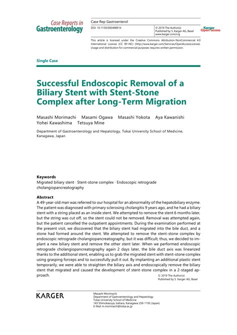 (PDF) Successful Endoscopic Removal of a Biliary Stent with Stent-Stone ...