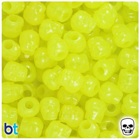 Yellow Glow 11mm Skull Pony Beads 150pcs