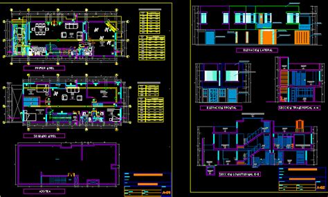 Planos De Vivienda Dos Plantas En DWG AUTOCAD Cortes Con Detalles