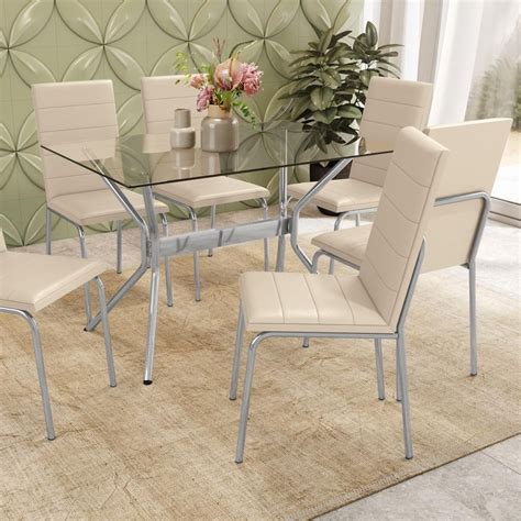 Kit Conjunto Mesa 6 Cadeiras Jantar Cozinha Vidro Nude Shopee Brasil