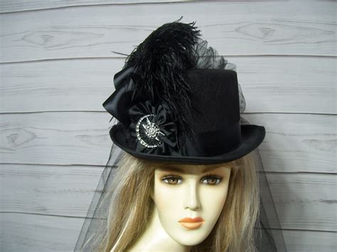 Stevie Nicks Inspired Black Top Hat, Kentucky Derby Top Hat, Steampunk ...