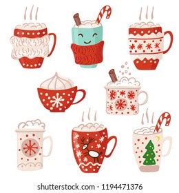 Cute Set Eight Illustration Mugs Hot Stock Vector Royalty Free 499026439