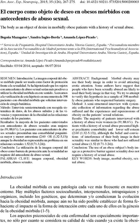 El Cuerpo Como Objeto De Deseo En Obesos Mórbidos Con Antecedentes De
