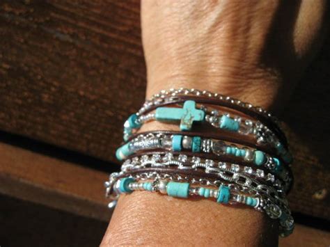 Turquoise Leather Wrap Bracelet Boho Western Endless Leather Wrap