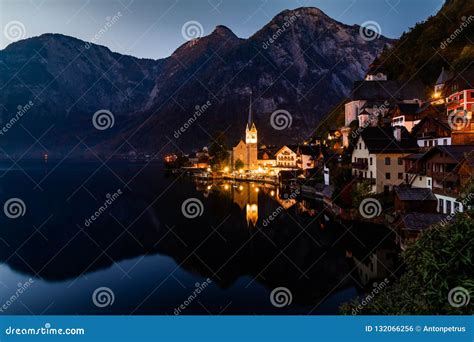 Sunrise View of Famous Hallstatt Mountain Village with Hallstatter Lake, Austria Stock Photo ...