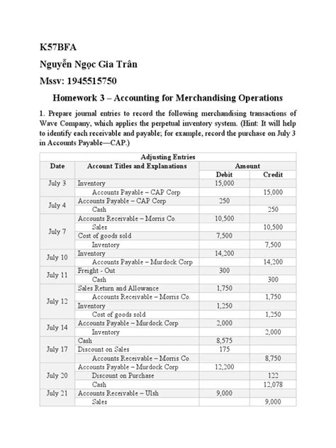 Homework 3 Pdf Debits And Credits Accounts Payable