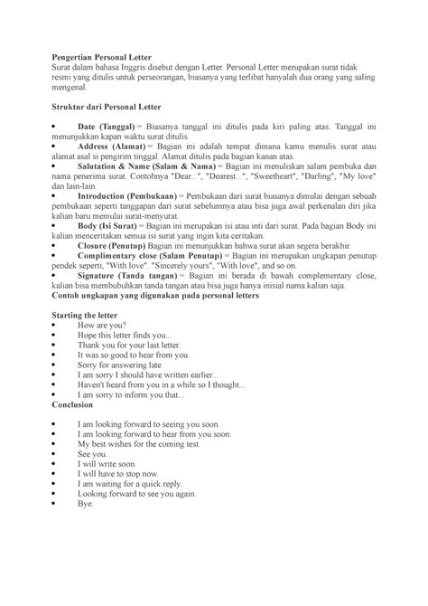 Pengertian Personal Letter Pengertian Personal Letter Surat Dalam