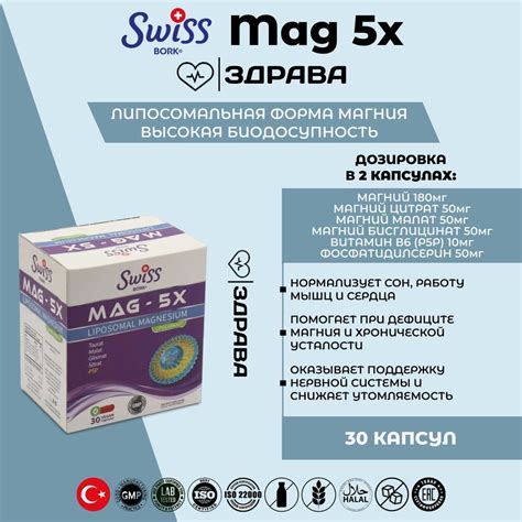 SWISS BORK MAG-5X LIPO MAG 30 Capsule /Липосомальный комплекс магний 30 ...
