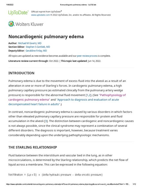 Noncardiogenic Pulmonary Edema | PDF | Lung | Hypoxia (Medical)