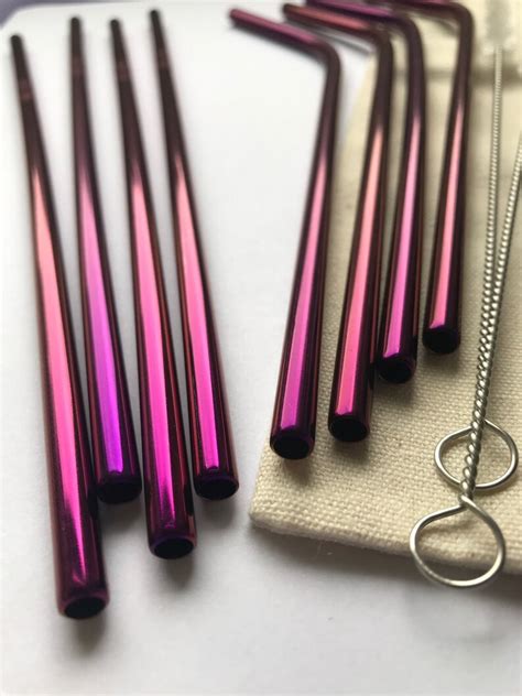 Stainless Steel Metal Straw Set Reusable Straws Purple - Etsy